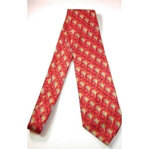 Ermenegildo Zegna Men's Tie Fire Red Gold Gray Geometric Luxury Silk Necktie